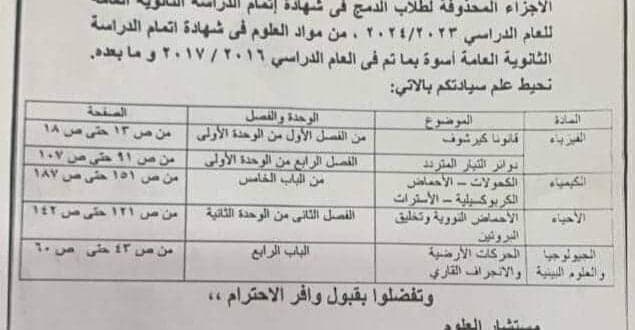 الاجزاء المحذوفة للثانويه العامة لطلاب الدمج فقط